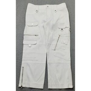 Cachè Cargo Pants Womens 4 White Utility Pocket Outdoor Straight Leg Ankle Zip